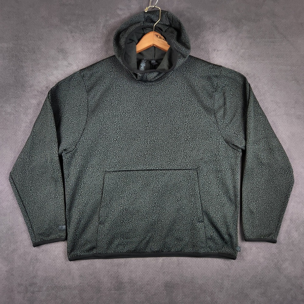 Lululemon Lab Double Knit Jacquard Hoodie Mens Medium Gray Black Leopard Print